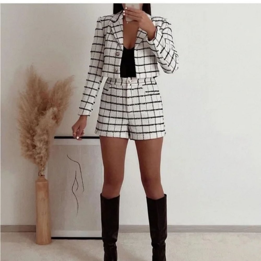 ZARA PLAID CROPPED JACKET - Picture 7 of 7